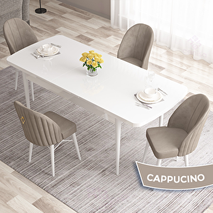 Roz Serisi 80x132 Açılabilir Beyaz Masa Takımı Ve 4 Cappucino Sandalye Cappucino