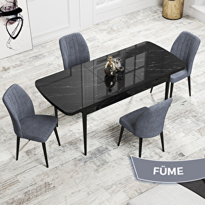Rio Serisi 80x132 Açılabilir Mdf Siyah Mermer Desen Masa Takımı Ve 4 Füme Sandalye Füme