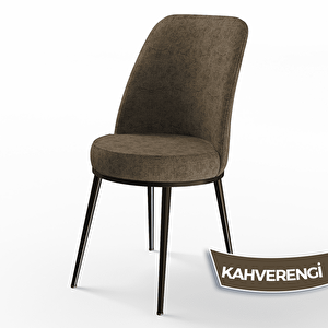 Tor Serisi Yuvarlak Mutfak Masa Takımı Siyah Mermer Desen Masa Ve 4 Kahverengi Sandalye Kahverengi