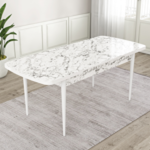 Roz Serisi 80x132 Açılabilir Beyaz Mermer Desen Masa Takımı Ve 4 Cappucino Sandalye