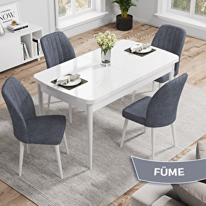 Rio Serisi 80x132 Açılabilir Mdf Beyaz Masa Takımı Ve 4 Füme Sandalye Füme