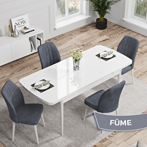 Rio Serisi 80x132 Açılabilir Mdf Beyaz Masa Takımı Ve 4 Füme Sandalye Füme