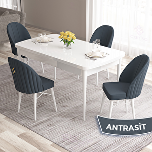 Roz Serisi 80x132 Açılabilir Beyaz Masa Takımı Ve 4 Antrasit Sandalye Antrasit