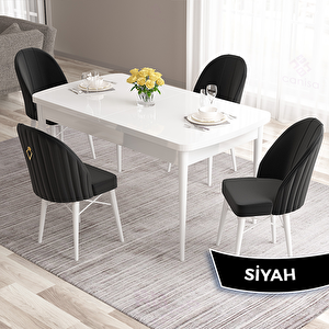 Roz Serisi 80x132 Açılabilir Beyaz Masa Takımı Ve 4 Siyah Sandalye Siyah