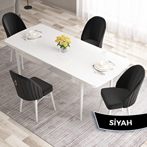 Roz Serisi 80x132 Açılabilir Beyaz Masa Takımı Ve 4 Siyah Sandalye Siyah