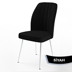 Mun Serisi 80x132 Açılabilir Mdf Beyaz Masa Takımı Ve 6 Siyah Sandalye