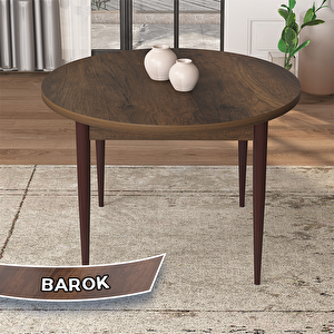 Rox Serisi Yuvarlak Mutfak Masa Takımı Barok Ahşap Desen Masa Ve 4 Gri Sandalye Gri