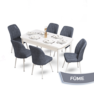 Mun Serisi 80x132 Açılabilir Mdf Beyaz Masa Takımı Ve 6 Füme Sandalye Füme