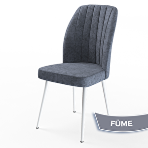 Mun Serisi 80x132 Açılabilir Mdf Beyaz Masa Takımı Ve 6 Füme Sandalye
