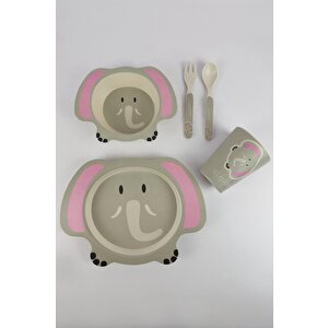 5 Parça Bambu Mama Yemek Takımı Fil Desenli
