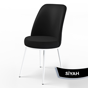 Pir Serisi 80x130 Beyaz Mermer Desen Masa Takımı Ve 6 Siyah Sandalye