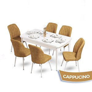 Mun Serisi 80x132 Açılabilir Mdf Beyaz Masa Takımı Ve 6 Cappucino Sandalye Cappucino