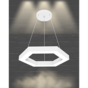Hexagon ( Beyaz Kasa, Doğal Beyaz Işık ) Sarkıt Ledli Modern Led Avize, Salon, Mutfak, Oturma Odası Gün Işığı 4000K