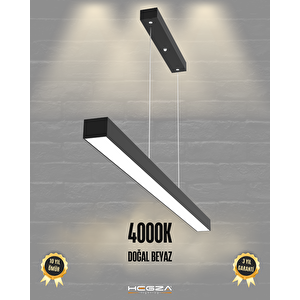 Lineer 80cm ( Siyah Kasa, Doğal Beyaz Işık ) Sarkıt Ledli Modern Led Avize, Salon, Mutfak, Oturma Odası Gün Işığı 4000K