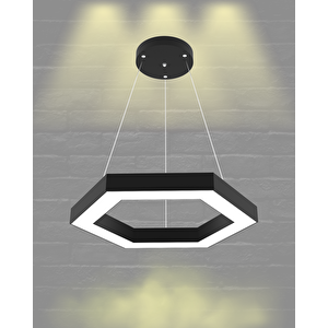 Hexagon ( Siyah Kasa, Sarı Işık ) Sarkıt Ledli Modern Led Avize, Salon, Mutfak, Oturma Odası Sarı Işık (3000K)