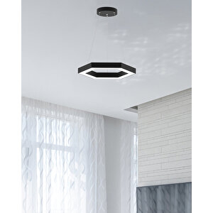 Hexagon ( Siyah Kasa, Sarı Işık ) Sarkıt Ledli Modern Led Avize, Salon, Mutfak, Oturma Odası Sarı Işık (3000K)