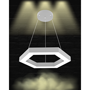 Hexagon ( Gri Kasa, Sarı Işık ) Sarkıt Ledli Modern Led Avize, Salon, Mutfak, Oturma Odası Sarı Işık (3000K)