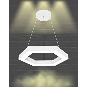 Hexagon ( Beyaz Kasa, Sarı Işık ) Sarkıt Ledli Modern Led Avize, Salon, Mutfak, Oturma Odası Sarı Işık (3000K)