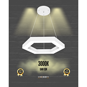 Hexagon ( Beyaz Kasa, Sarı Işık ) Sarkıt Ledli Modern Led Avize, Salon, Mutfak, Oturma Odası