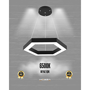 Hexagon ( Siyah Kasa, Beyaz Işık ) Sarkıt Ledli Modern Led Avize, Salon, Mutfak, Oturma Odası