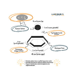 Hexagon ( Beyaz Kasa, Beyaz Işık ) Sarkıt Ledli Modern Led Avize, Salon, Mutfak, Oturma Odası Beyaz Işık (6500K)