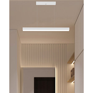 Lineer 80cm, Beyaz Kasa, Sarı Işık, Ledli Modern Led Avize, Salon, Mutfak, Oturma Yatak Odası, Sarkıt, Lineer Sarı Işık (3000K)