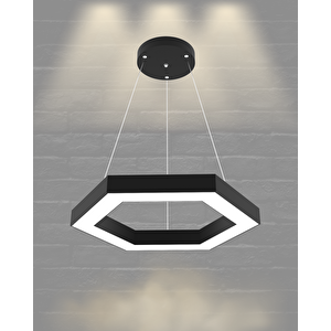 Hexagon ( Siyah Kasa, Doğal Beyaz Işık ) Sarkıt Ledli Modern Led Avize, Salon, Mutfak, Oturma Odası Gün Işığı 4000K