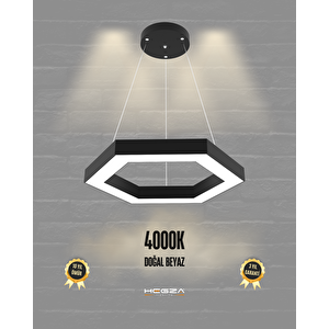 Hexagon ( Siyah Kasa, Doğal Beyaz Işık ) Sarkıt Ledli Modern Led Avize, Salon, Mutfak, Oturma Odası