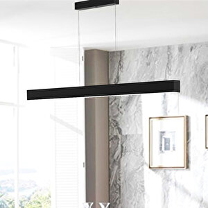 Lineer 80cm, Siyah Kasa, Sarı Işık, Ledli Modern Led Avize, Salon, Mutfak, Oturma Yatak Odası, Sarkıt, Lineer