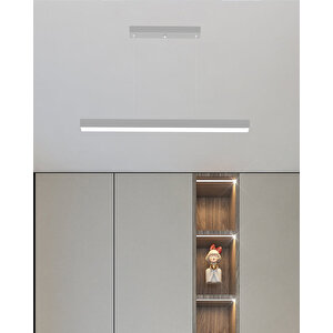 Lineer 80cm ( Gri Kasa, Doğal Beyaz Işık ) Sarkıt Ledli Modern Led Avize, Salon, Mutfak, Oturma Odası Gün Işığı 4000K