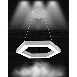 Hexagon ( Gri Kasa, Beyaz Işık ) Sarkıt Ledli Modern Led Avize, Salon, Mutfak, Oturma Odası Beyaz Işık (6500K)