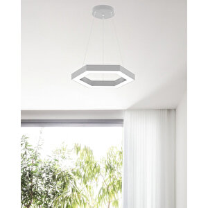 Hexagon ( Gri Kasa, Beyaz Işık ) Sarkıt Ledli Modern Led Avize, Salon, Mutfak, Oturma Odası Beyaz Işık (6500K)