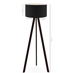 Pratik Tripod Ahşap Ayaklı Lambader Köşe Lambası Siyah Kumaş Dark