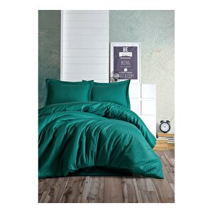 Elegant Stripe Saten Çift Kişilik Nevresim Takımı Petrol