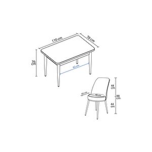Raum Beyaz Mermer Desen 70x110 Sabit Mutfak Masası Takımı 2 Adet Sandalye