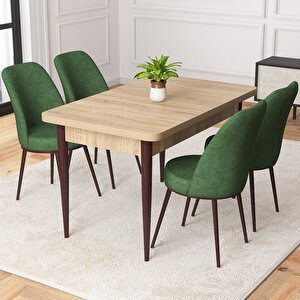 Raum Meşe Desen 70x110 Sabit Mutfak Masası Takımı 4 Adet Sandalye Haki Yeşil
