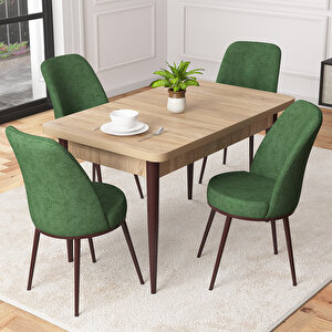 Raum Meşe Desen 70x110 Sabit Mutfak Masası Takımı 4 Adet Sandalye Haki Yeşil