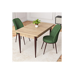 Raum Meşe Desen 70x110 Sabit Mutfak Masası Takımı 2 Adet Sandalye Haki Yeşil