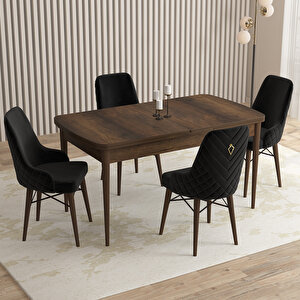 Flora Barok Desen 80x132 Mdf Açılabilir Mutfak Masası Takımı 4 Adet Sandalye Siyah