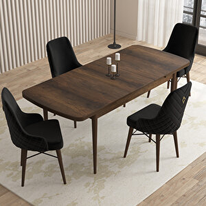 Flora Barok Desen 80x132 Mdf Açılabilir Mutfak Masası Takımı 4 Adet Sandalye Siyah