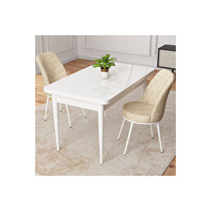 Raum Beyaz 70x110 Sabit Mutfak Masası Takımı 2 Adet Sandalye Krem