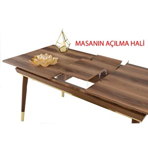 Açılır Roma Salon Masası  Efes Desen + 4 Adet Limon Sandalye +1 Bench Puf