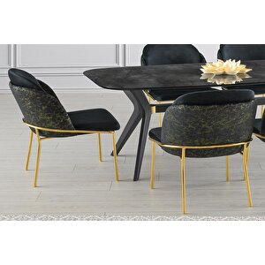 Sabit Eliz Masa Salon Masası  İrony H.g Desen  6 Adet Limon Sandalye Gold
