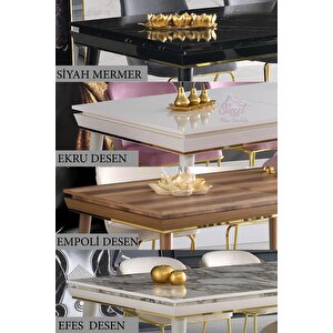 Açılır Roma Salon Masası  Efes Desen  6 Adet Limon Sandalye Gold Metal Ayak