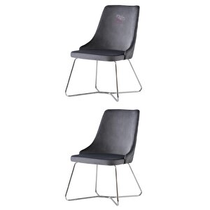 2 Adet Alya Sandalye Metal Krom Halkalı Sandalye Mutfak Salon Yemek Odası Sandalyesi