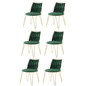 6 Adet Ada Örgülü  Sandalye Yeşil Metal Gold  Mutfak Salon Yemek Odası Sandalyesi