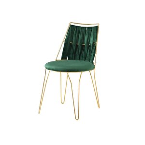 6 Adet Ada Örgülü  Sandalye Yeşil Metal Gold  Mutfak Salon Yemek Odası Sandalyesi