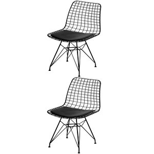 2 Adet Tel Sandalye Metal Siyah Mutfak Salon Yemek Odası Sandalyesi