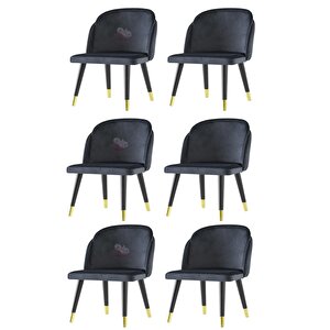 6 Adet Limon Sandalye Ahşap Siyah Gold Sandalye Mutfak Salon Yemek Odası Sandalyesi