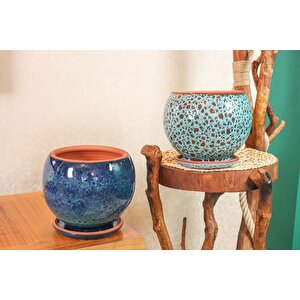 Bitki Tasarımı Okyanus Mavisi Ve Turkuaz Şekilli Artistik Çift Sırlı İç Ve Dış Mekan Kullanımlı Tabaklı Toprak Terrakota Saksı Sak